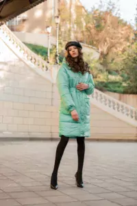 stylish woman in winter autumn fashion trend puffer coat